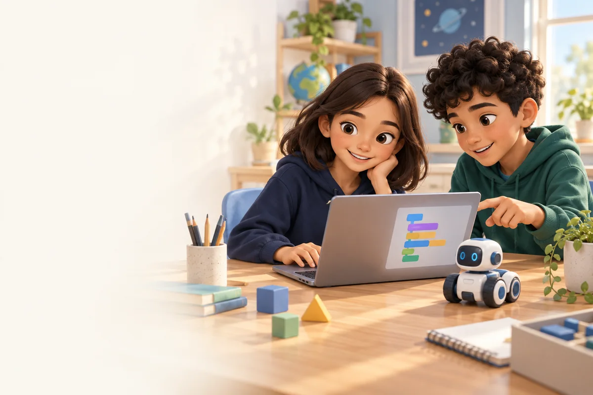 Young learners working together on a simple coding project